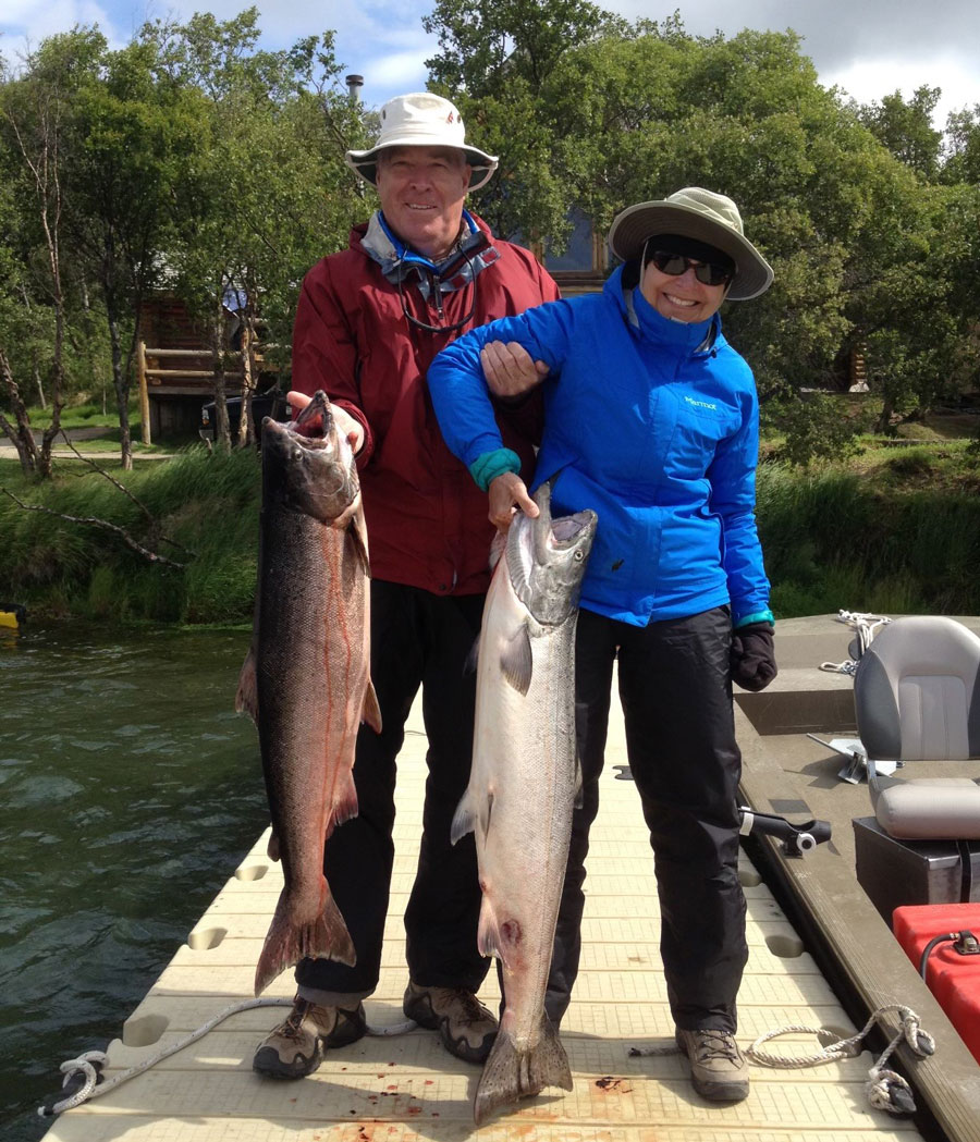 peter and susie with large fish in alaska